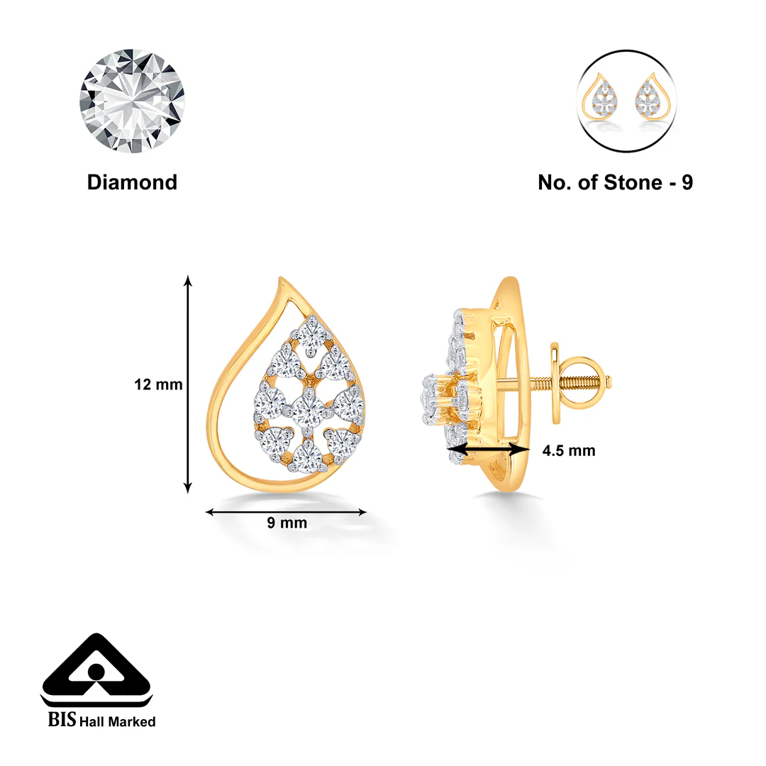 Luminous Yellow Gold & Diamond Stud Earring For Women - Image 5