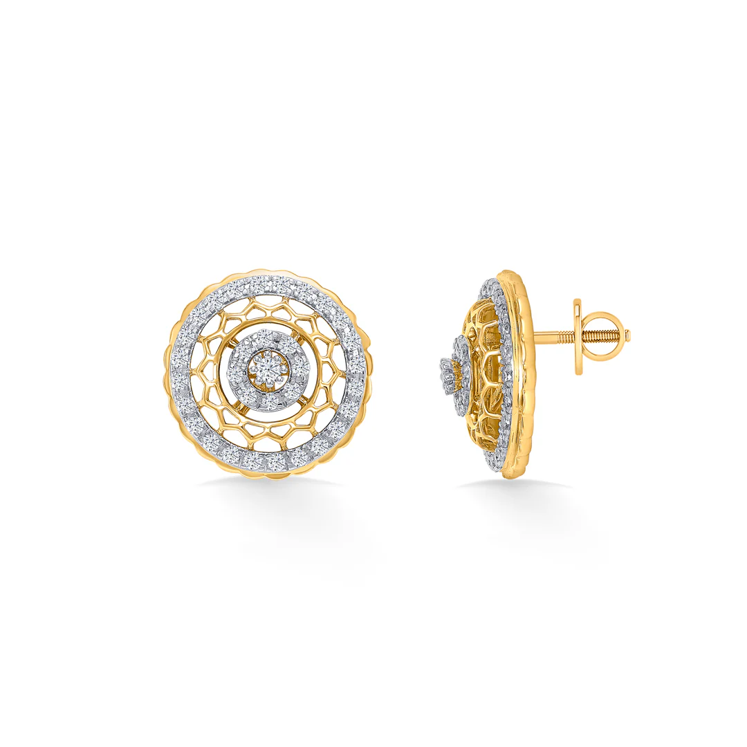 Lunaria Bloom Gold & Diamond Stud Earring - Image 2