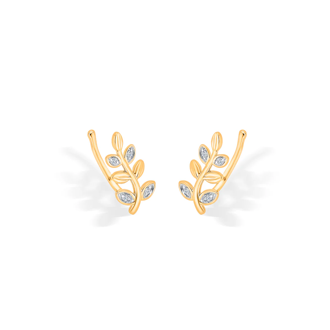 Lush Leaflets Gold & Diamond Earring for Women - Image 3