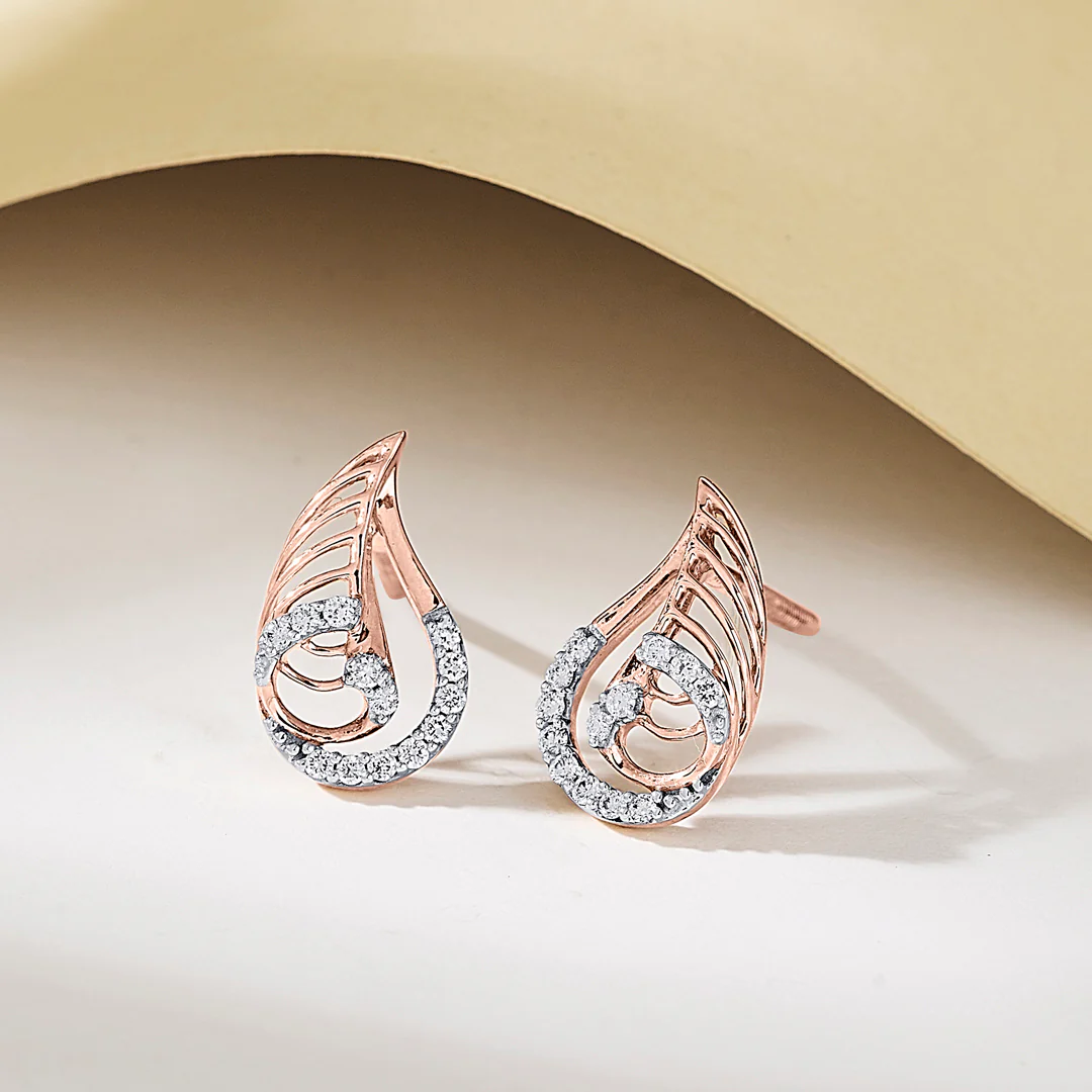 Lustrous Fern Rose Gold Stud Diamond Earring For Women