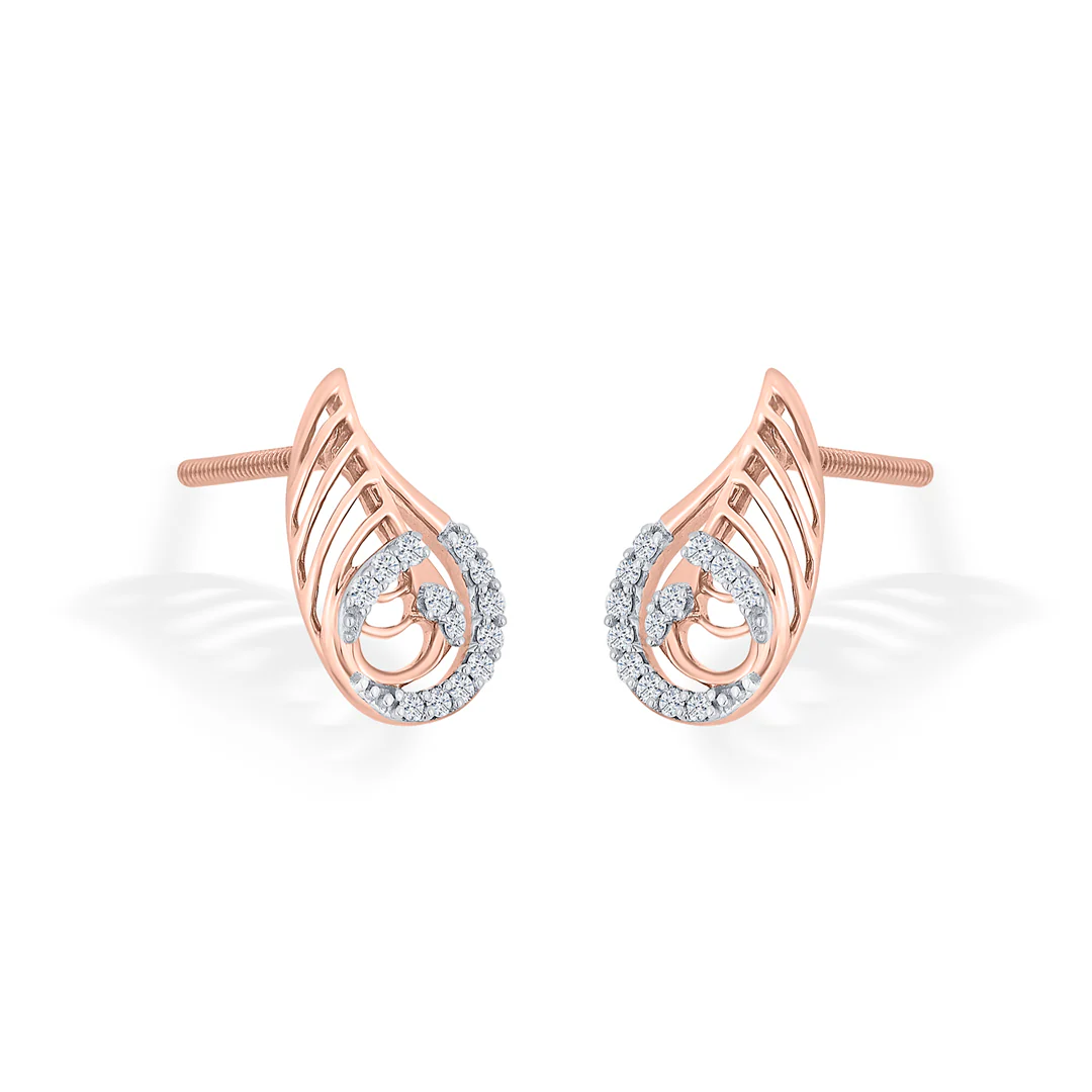 Lustrous Fern Rose Gold Stud Diamond Earring For Women - Image 3