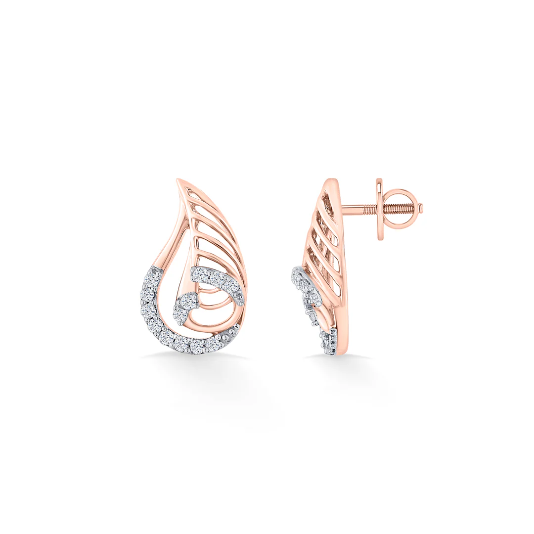 Lustrous Fern Rose Gold Stud Diamond Earring For Women - Image 4