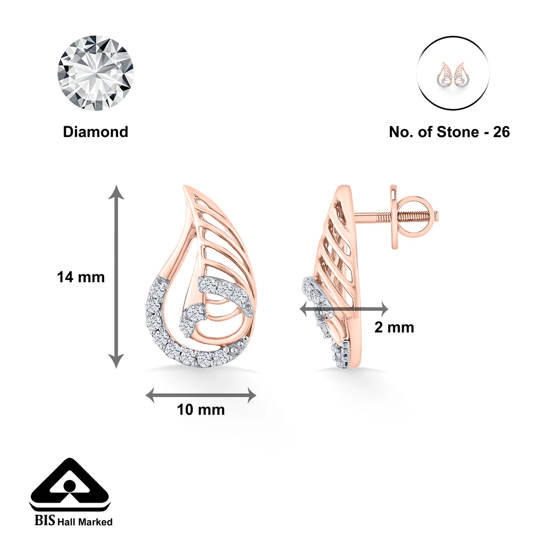 Lustrous Fern Rose Gold Stud Diamond Earring For Women - Image 5