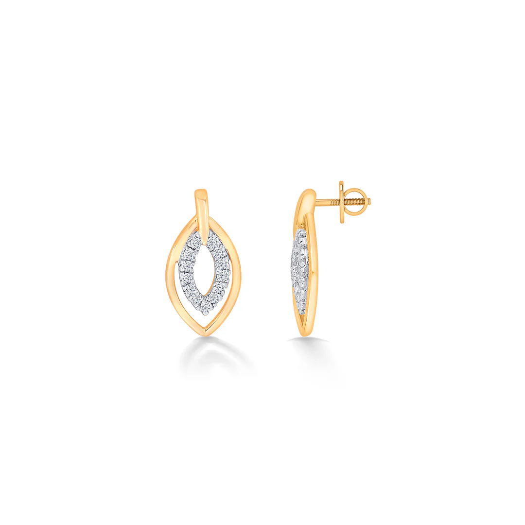Lustrous Yellow Gold & Diamond Stud Earring For Women - Image 3