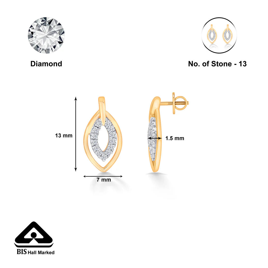 Lustrous Yellow Gold & Diamond Stud Earring For Women - Image 4
