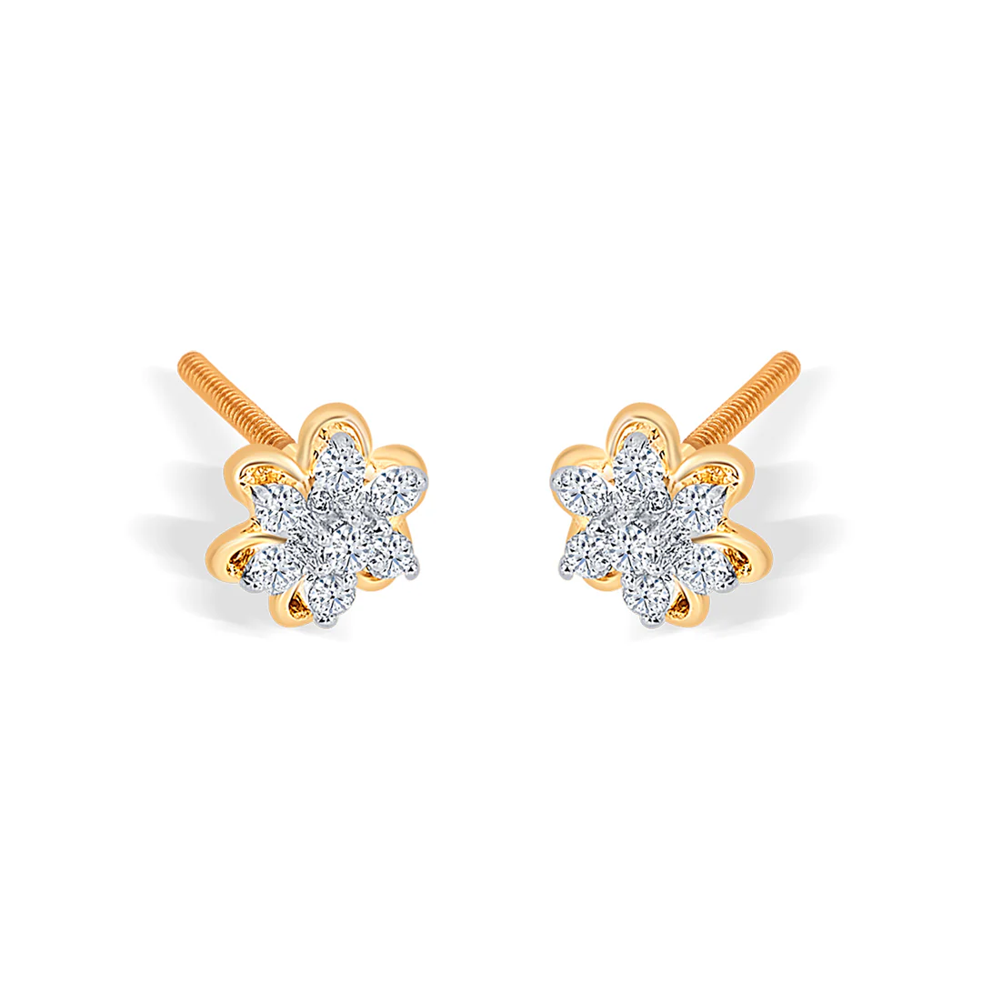 Meadow Yellow Gold & Diamond Stud Earring For Women - Image 3