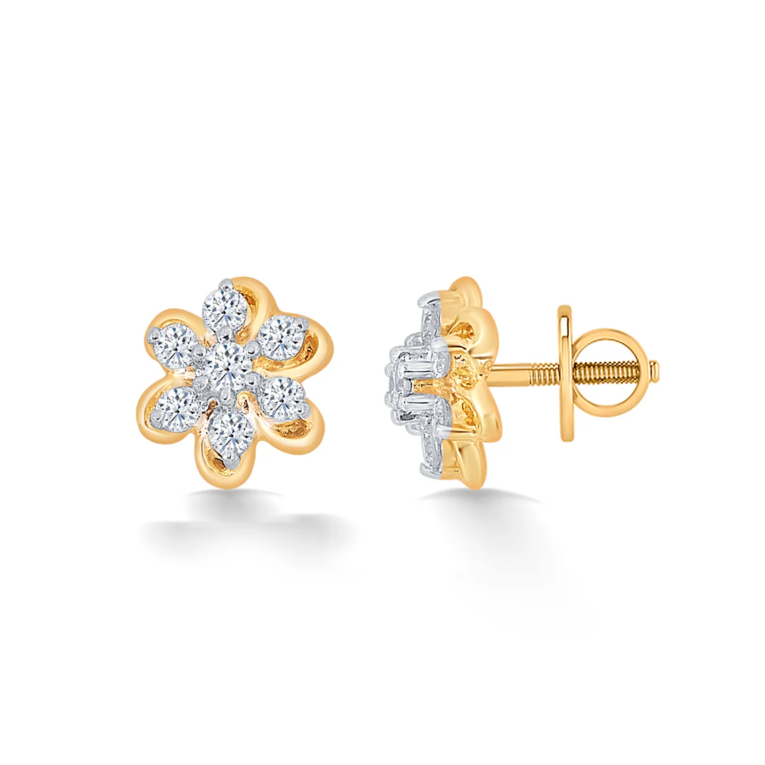Meadow Yellow Gold & Diamond Stud Earring For Women - Image 4