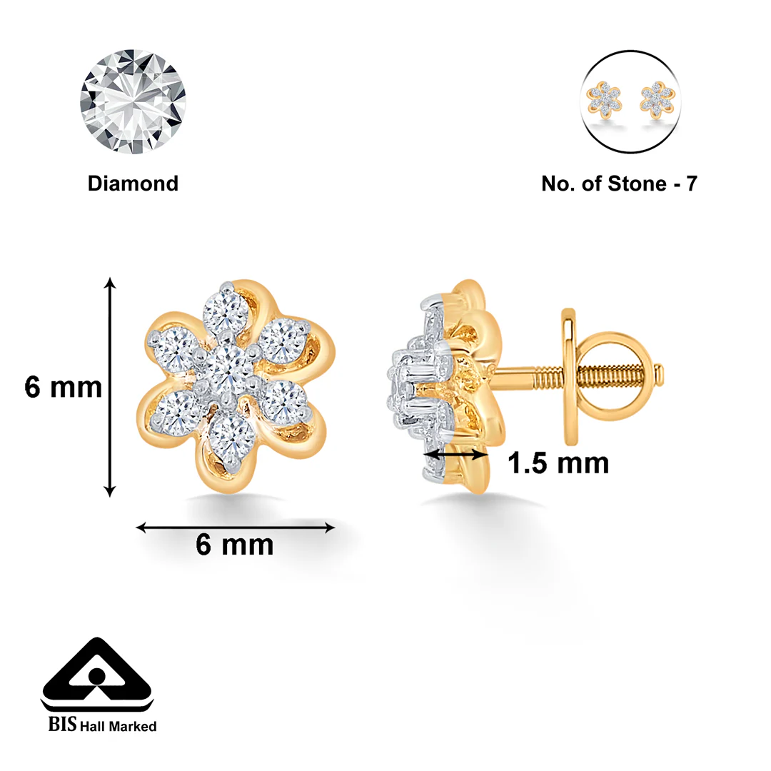 Meadow Yellow Gold & Diamond Stud Earring For Women - Image 5