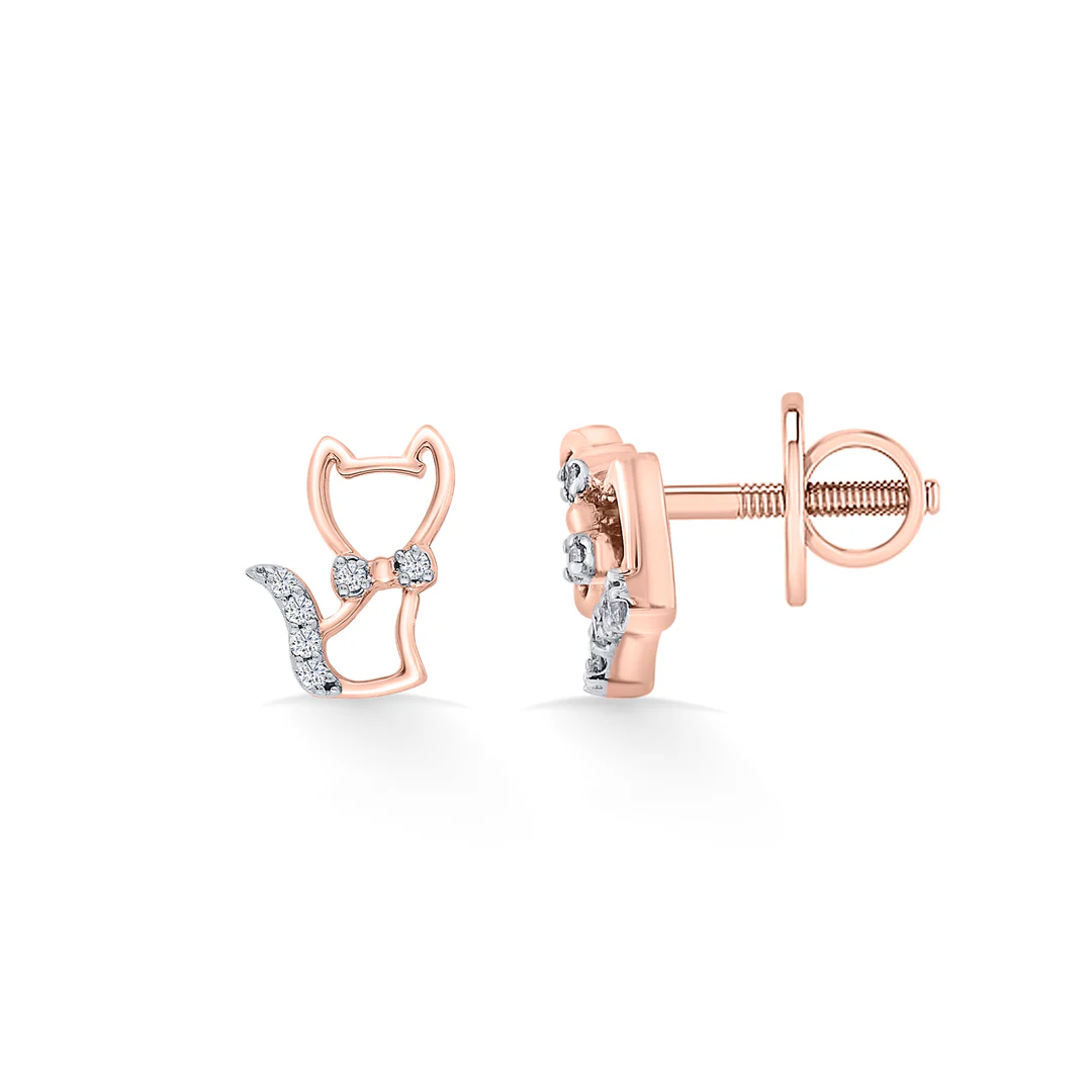 Meow Spark Rose Gold Stud Diamond Earring For Women - Image 4