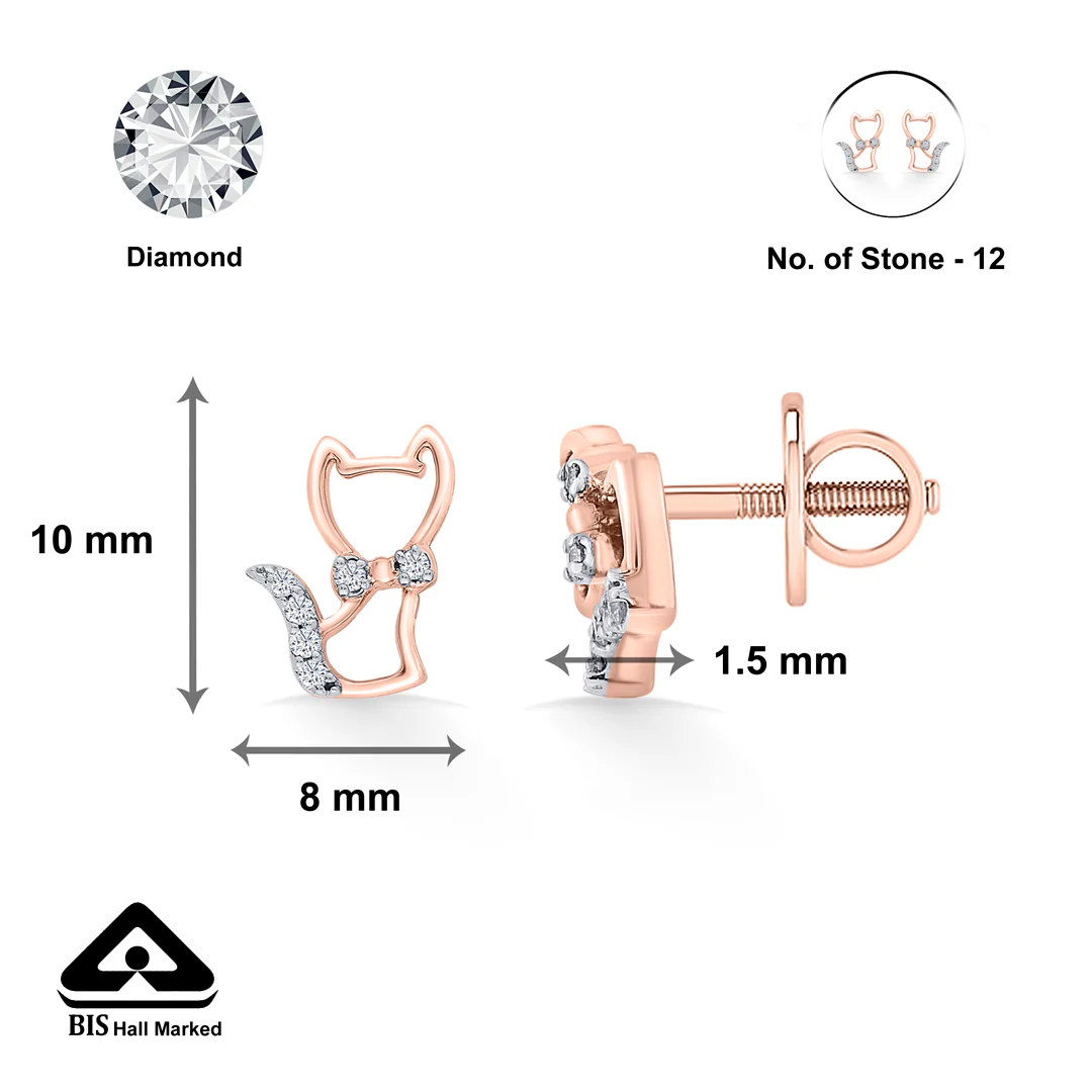 Meow Spark Rose Gold Stud Diamond Earring For Women - Image 5