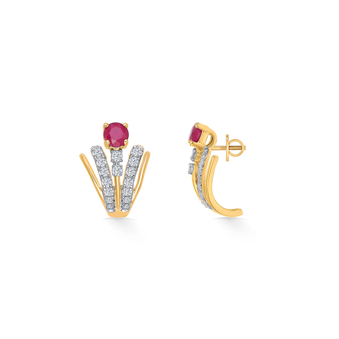 Meridian Gold & Diamond Hoops & Huggies Earring For Women - Image 3