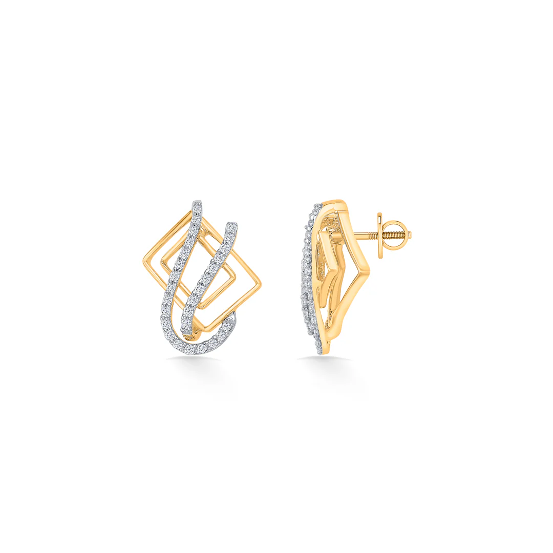 Modern Twist Gold & Diamond Earring For Women - Image 3