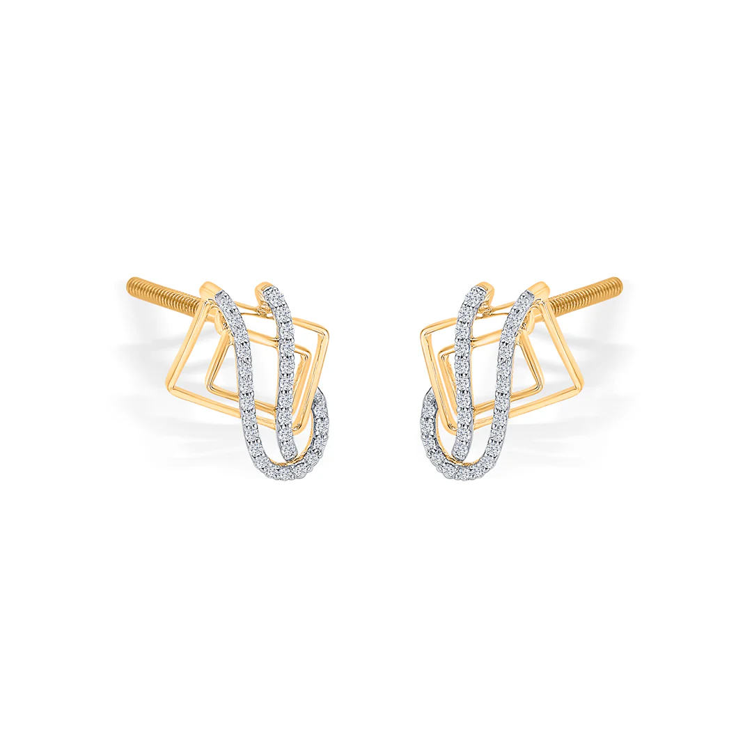 Modern Twist Gold & Diamond Earring For Women - Image 4