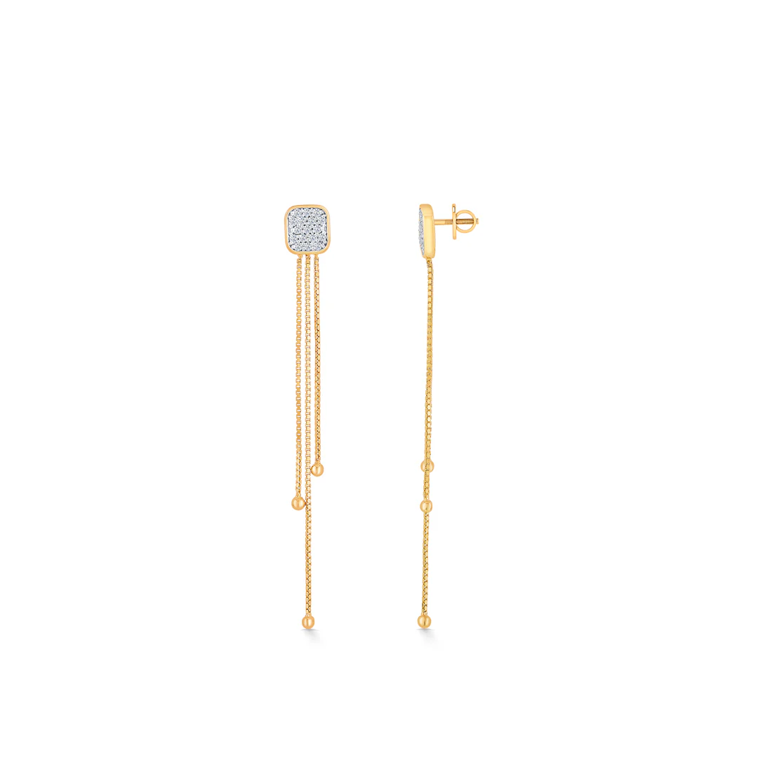 Modern Yellow Gold & Diamond Drops & Dangler Earring - Image 3