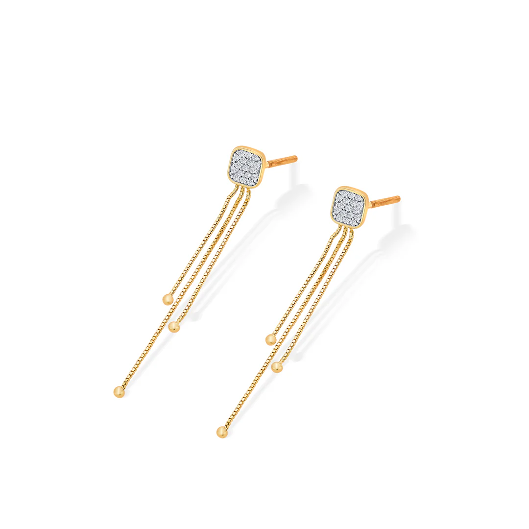 Modern Yellow Gold & Diamond Drops & Dangler Earring - Image 4