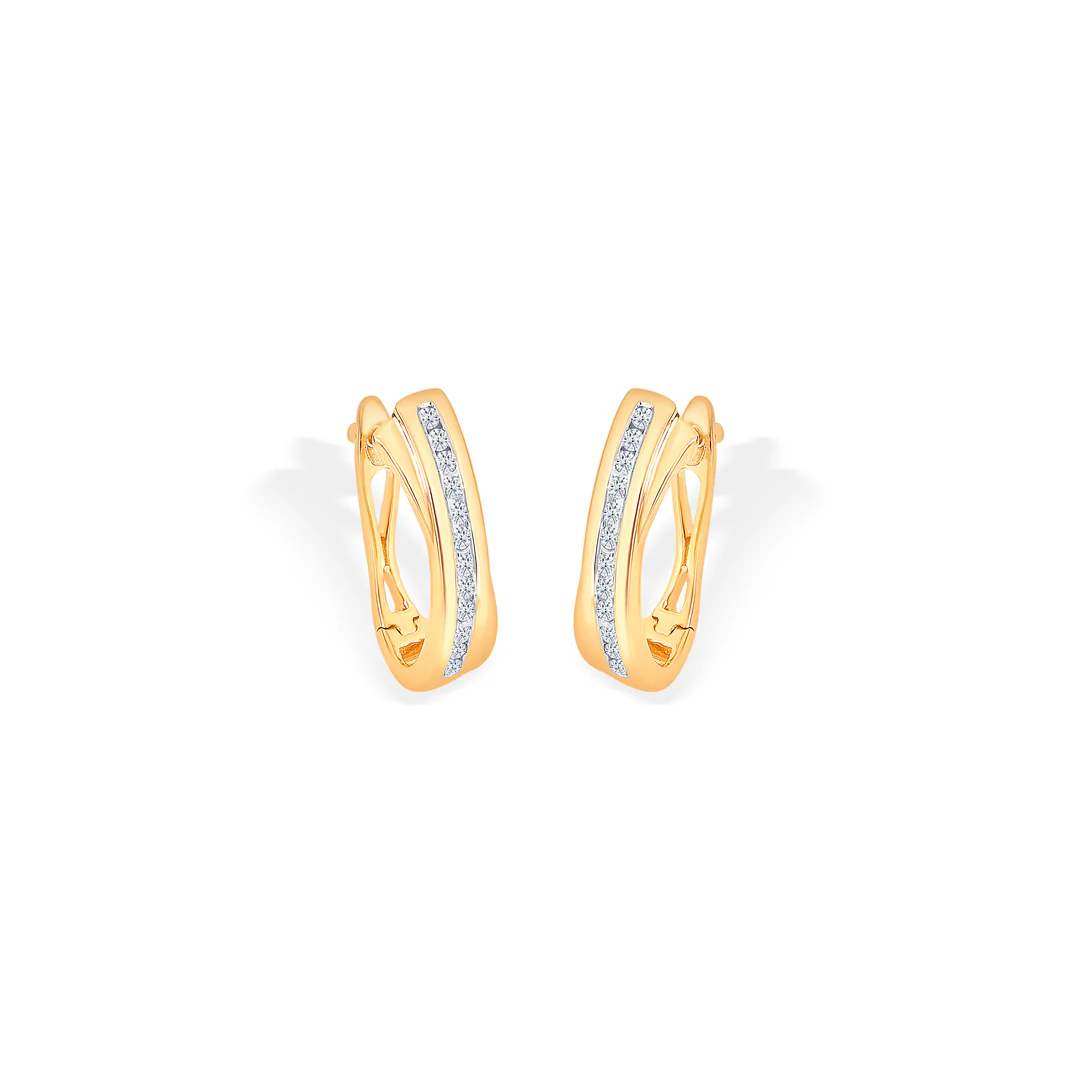 Modernist Yellow Gold & Diamond Hoops & Huggies Earring - Image 3