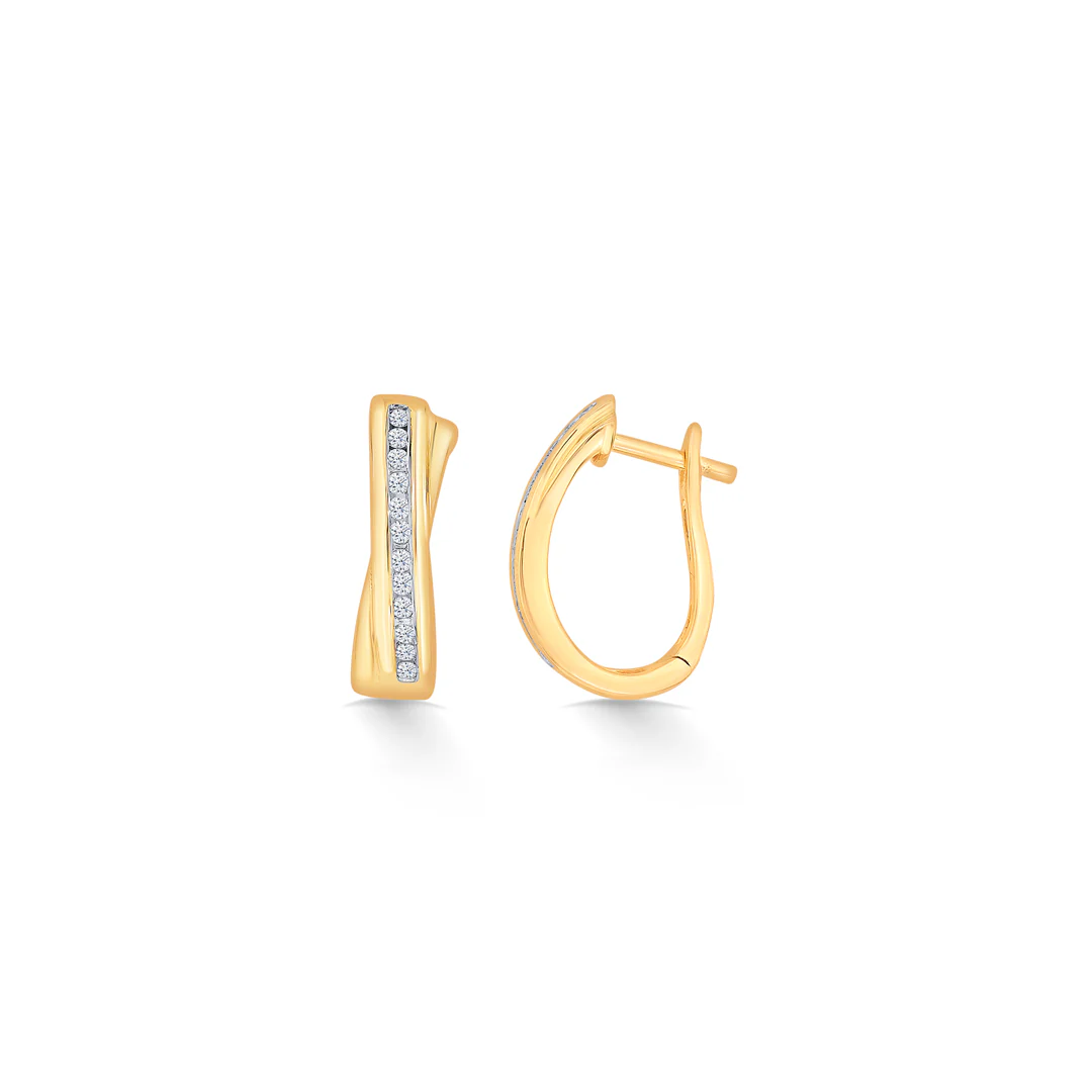 Modernist Yellow Gold & Diamond Hoops & Huggies Earring - Image 4