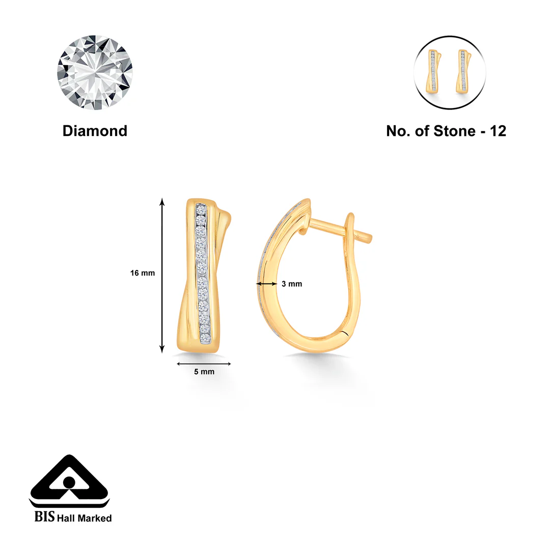 Modernist Yellow Gold & Diamond Hoops & Huggies Earring - Image 5