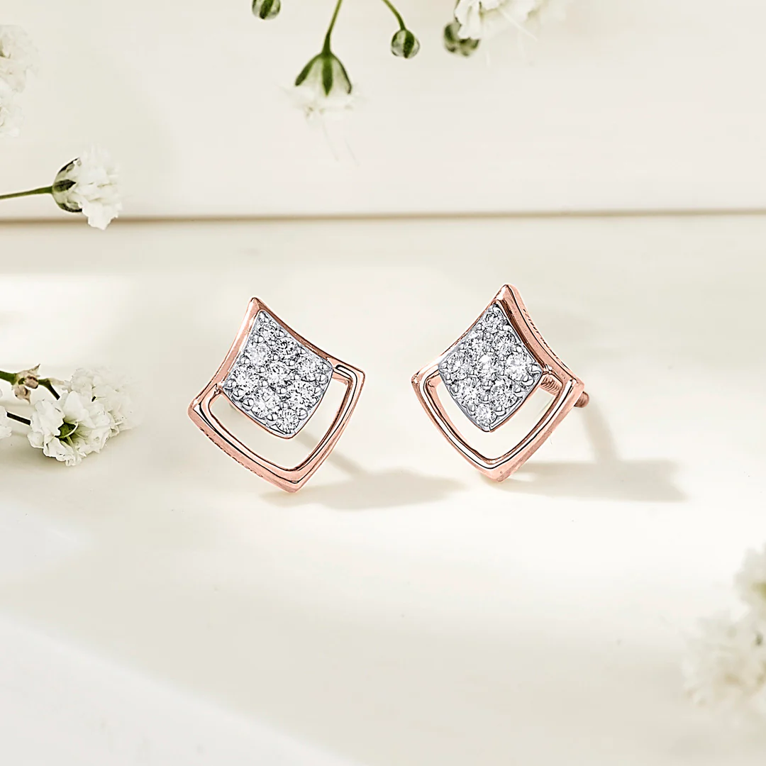 Moonflare Charms Rose Gold Stud Diamond Earring For Women