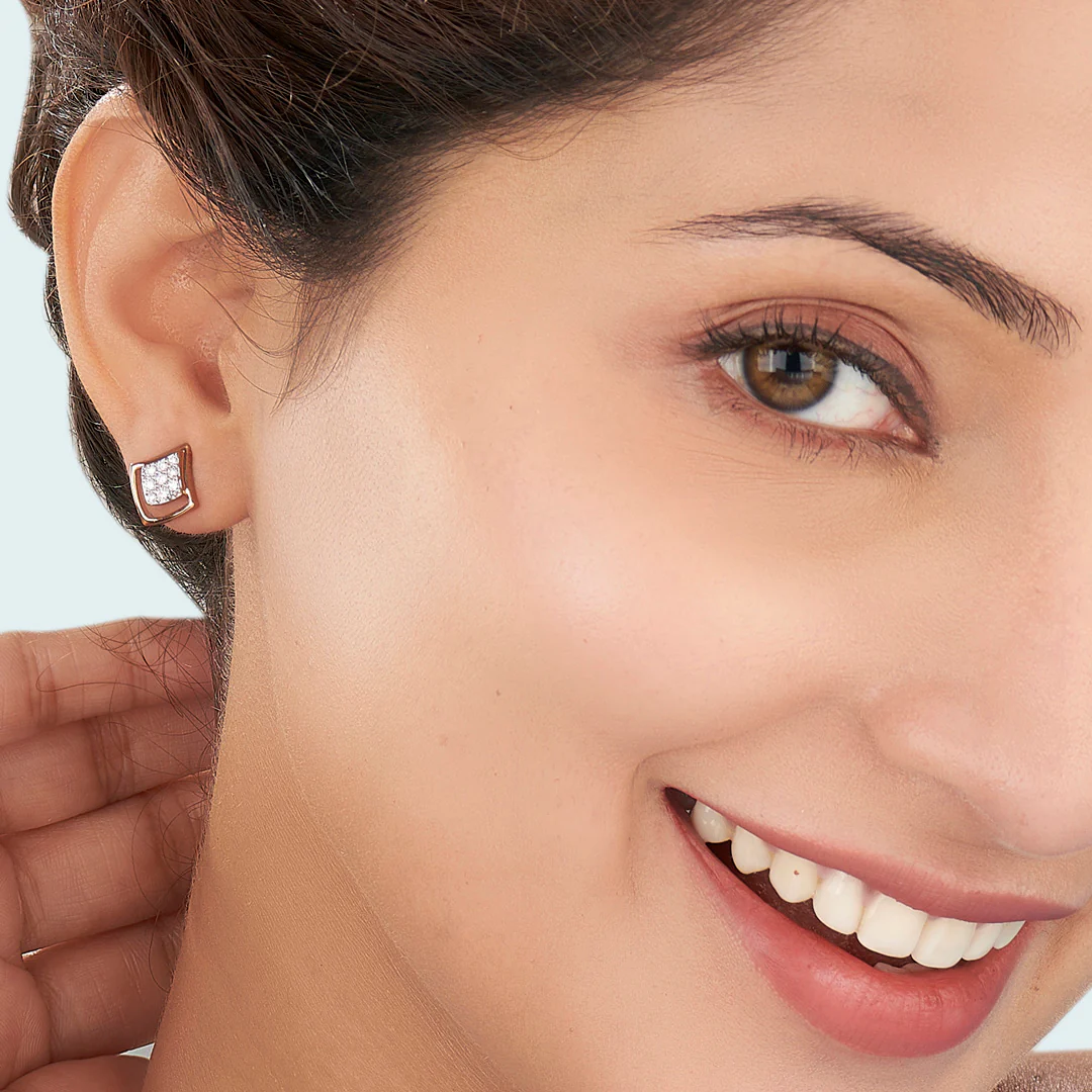 Moonflare Charms Rose Gold Stud Diamond Earring For Women - Image 2