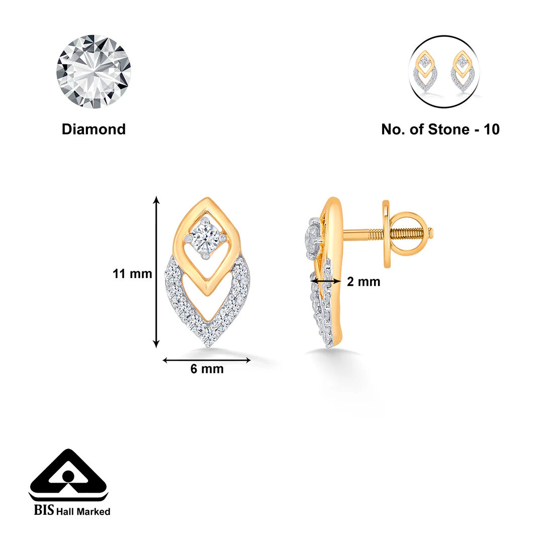 Nano Yellow Gold & Diamond Stud Earring - Image 5