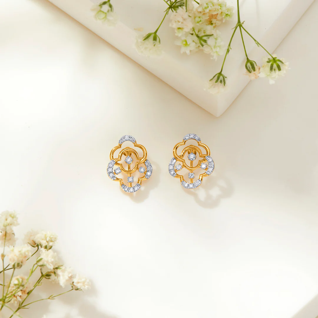 Nebula Gold & Diamond Stud Earring For Women