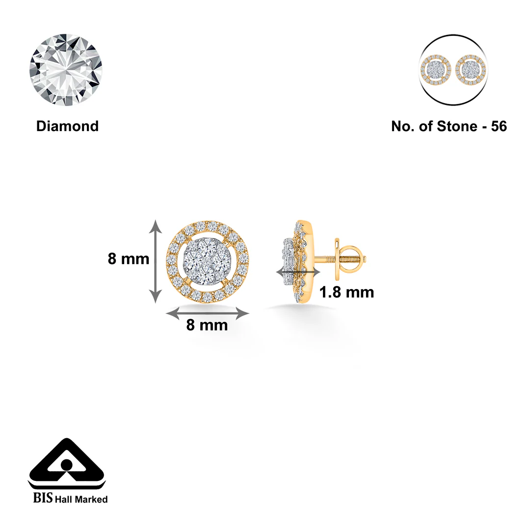 Noble Shine Gold & Diamond Stud Earring For Women - Image 5