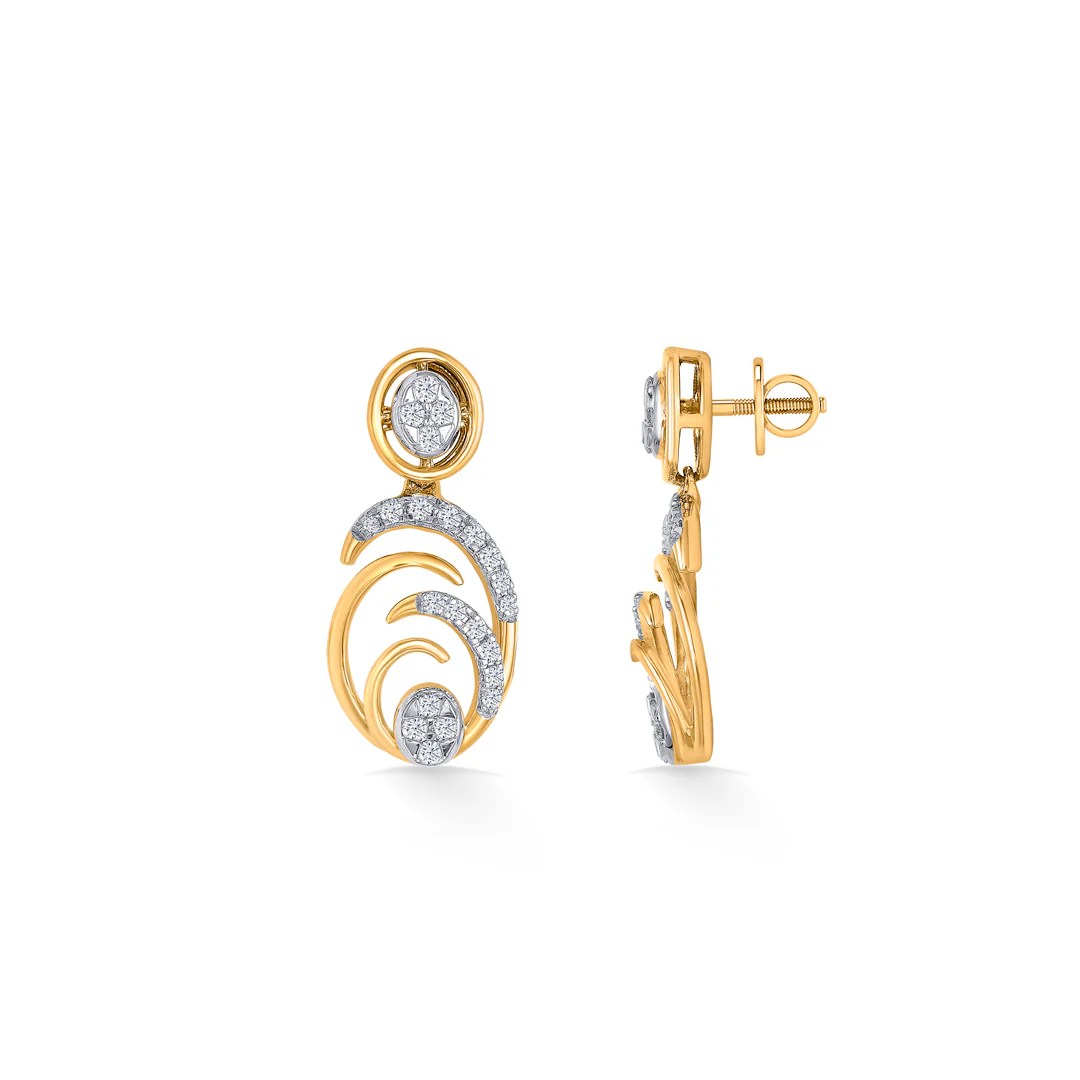 Oblong Gold & Diamond Drops & Dangler Earring For Women - Image 3