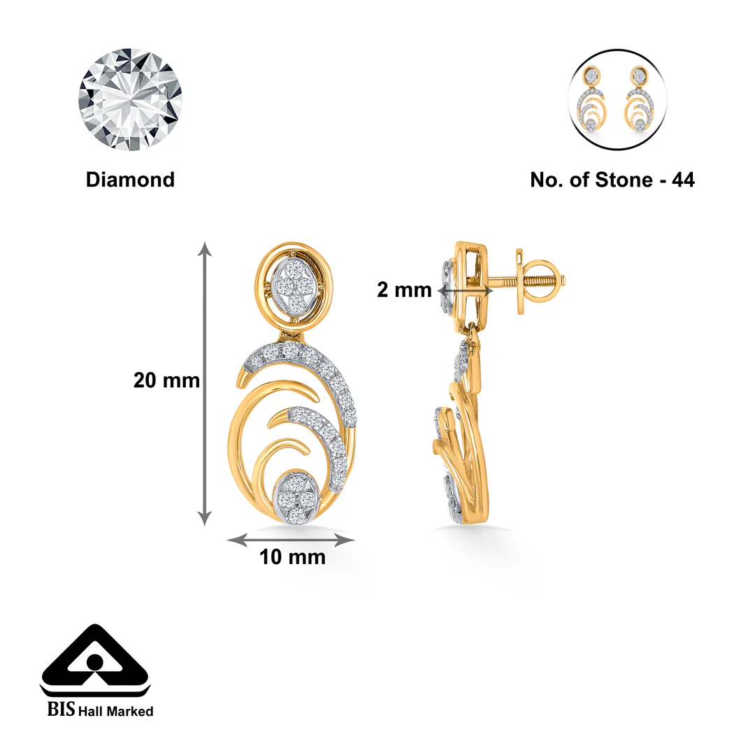 Oblong Gold & Diamond Drops & Dangler Earring For Women - Image 5
