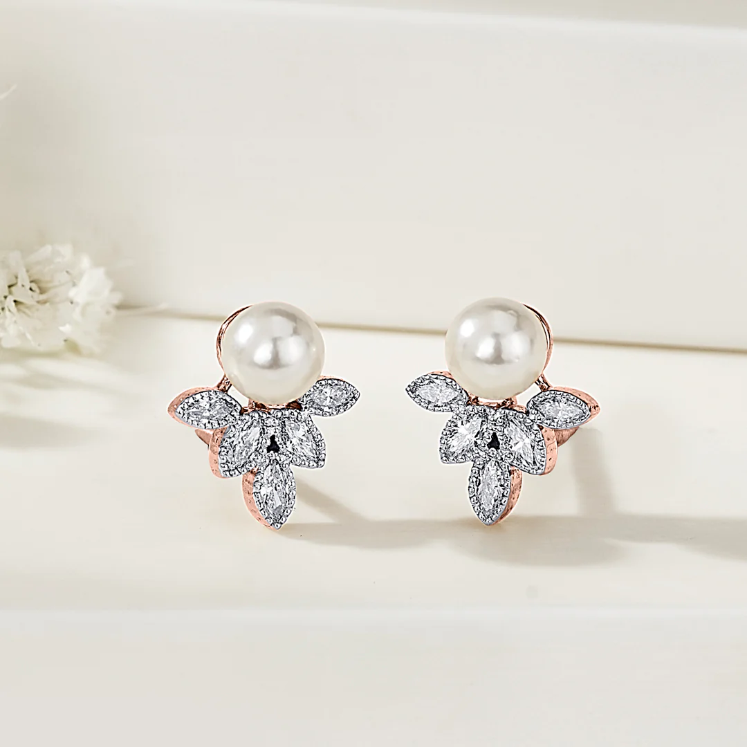 Opal Pearl Rose Gold Stud Diamond Earring For Women