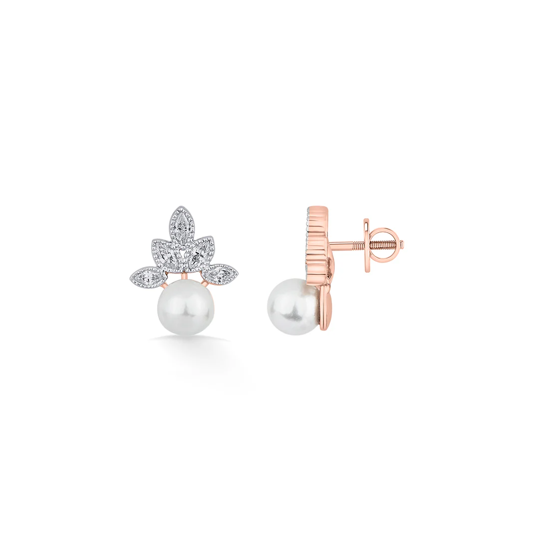 Opal Pearl Rose Gold Stud Diamond Earring For Women - Image 4