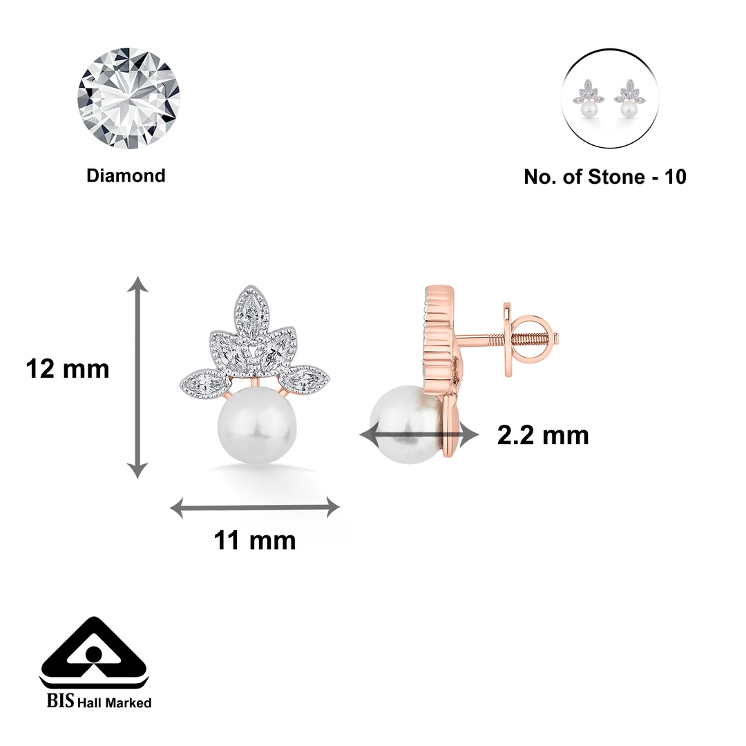 Opal Pearl Rose Gold Stud Diamond Earring For Women - Image 5