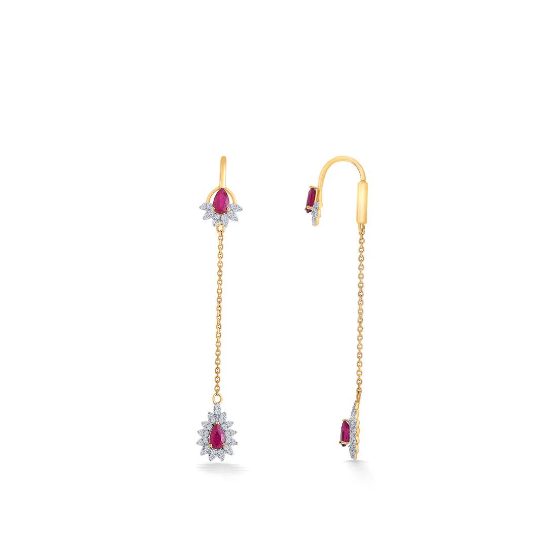 Opulent Yellow Gold & Diamond Drops & Dangler Earring - Image 3