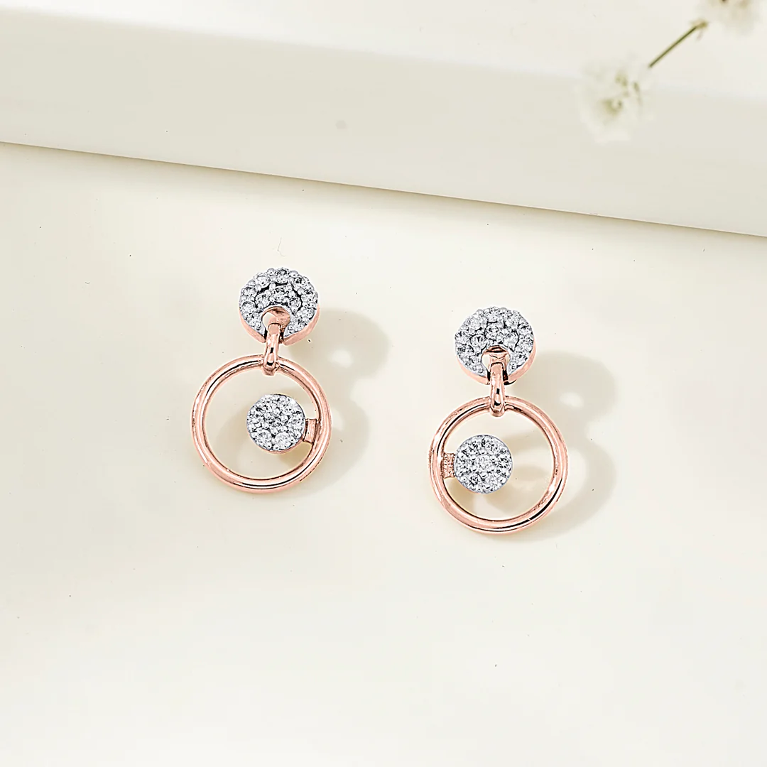 Orbital Spark Rose Gold Dangler Diamond Earring For Women