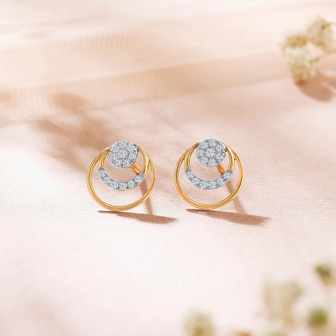 Orbiting Yellow Gold & Diamond Stud Earring For Women