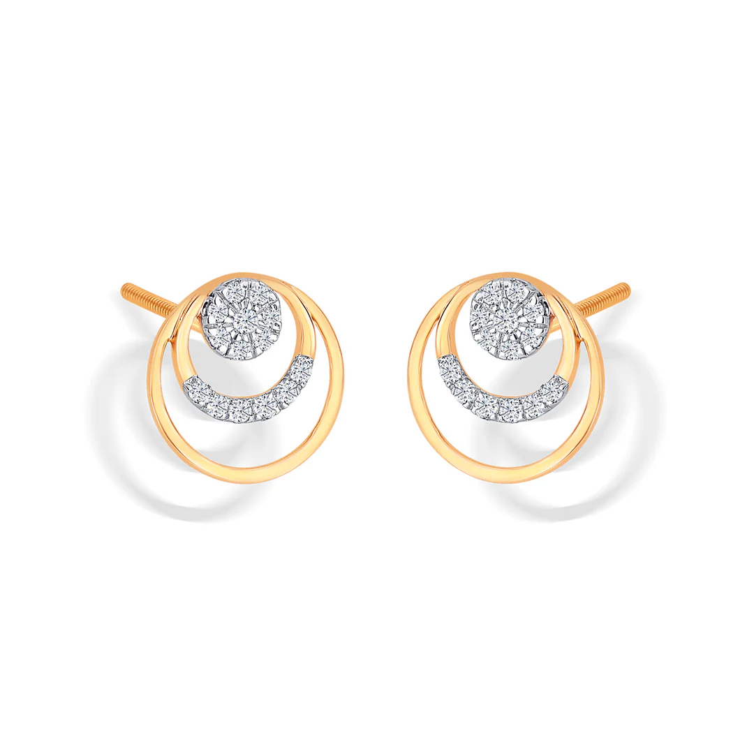 Orbiting Yellow Gold & Diamond Stud Earring For Women - Image 3