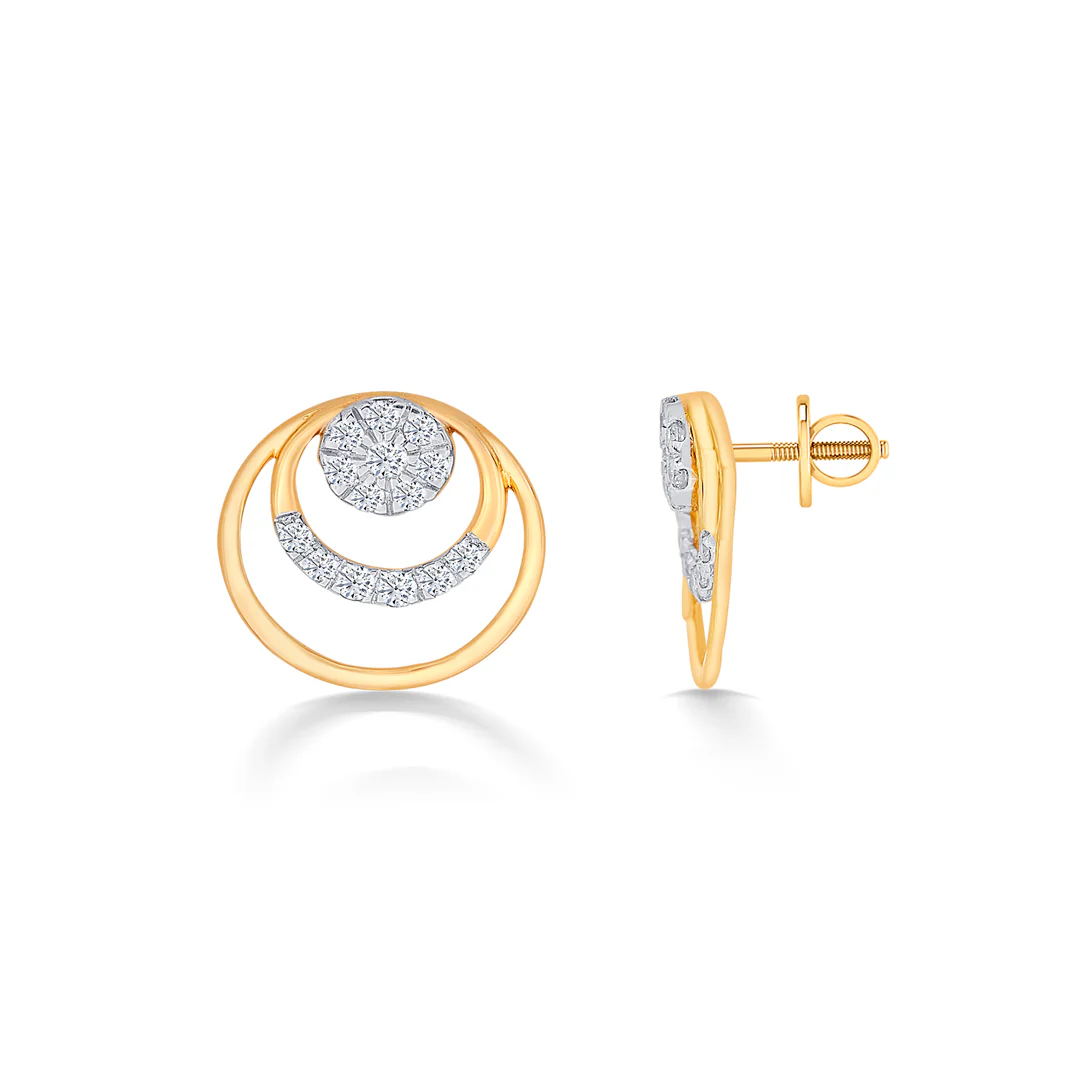 Orbiting Yellow Gold & Diamond Stud Earring For Women - Image 4
