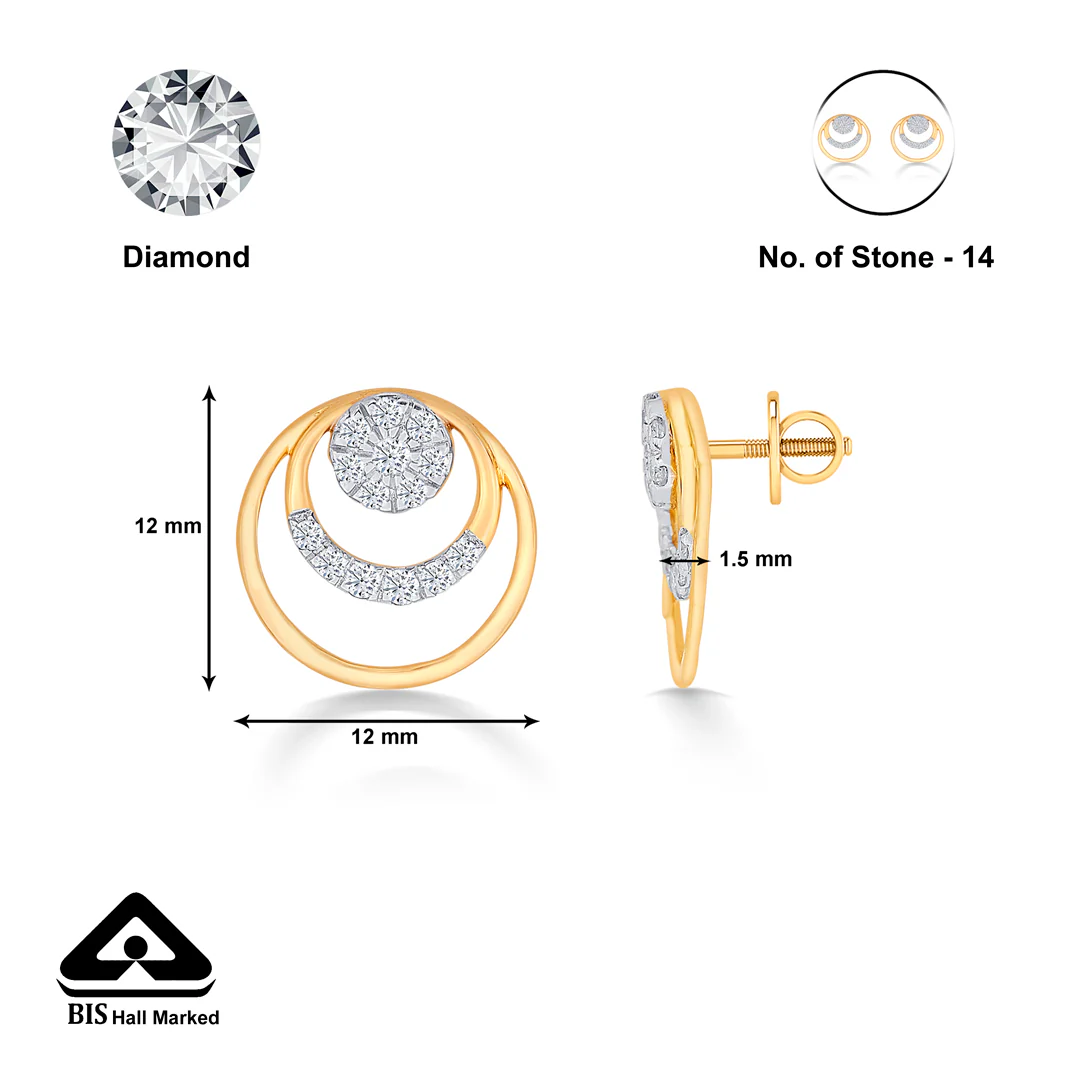 Orbiting Yellow Gold & Diamond Stud Earring For Women - Image 5