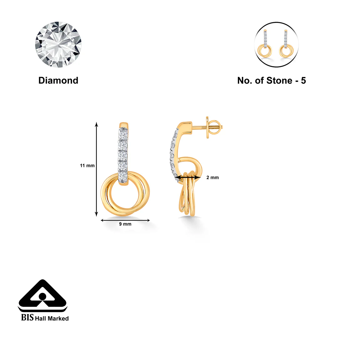Orbito Yellow Gold & Diamond Drops & Dangler Earring - Image 5
