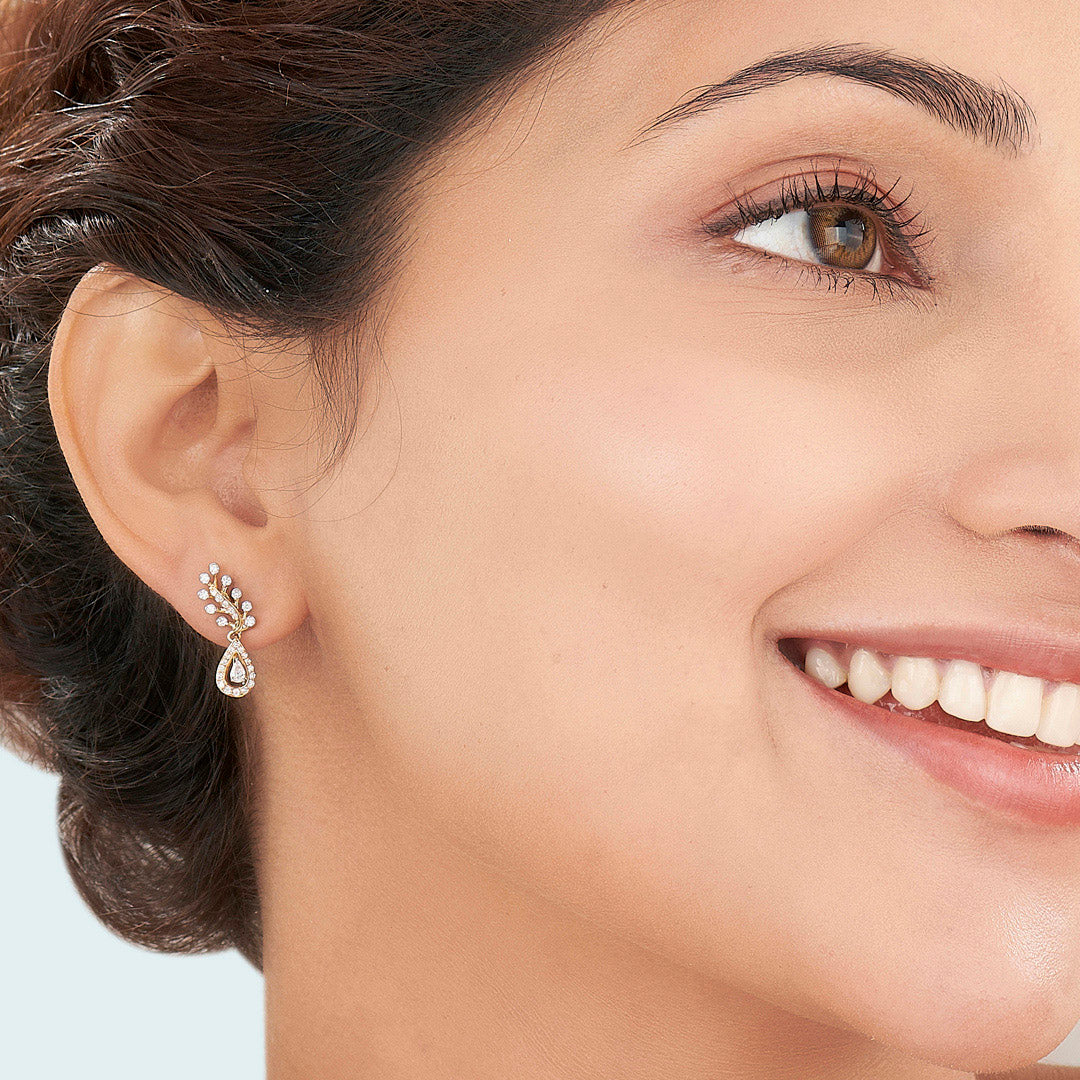 Ornate Droplet Yellow Gold Dangler Earring for Women - Image 2