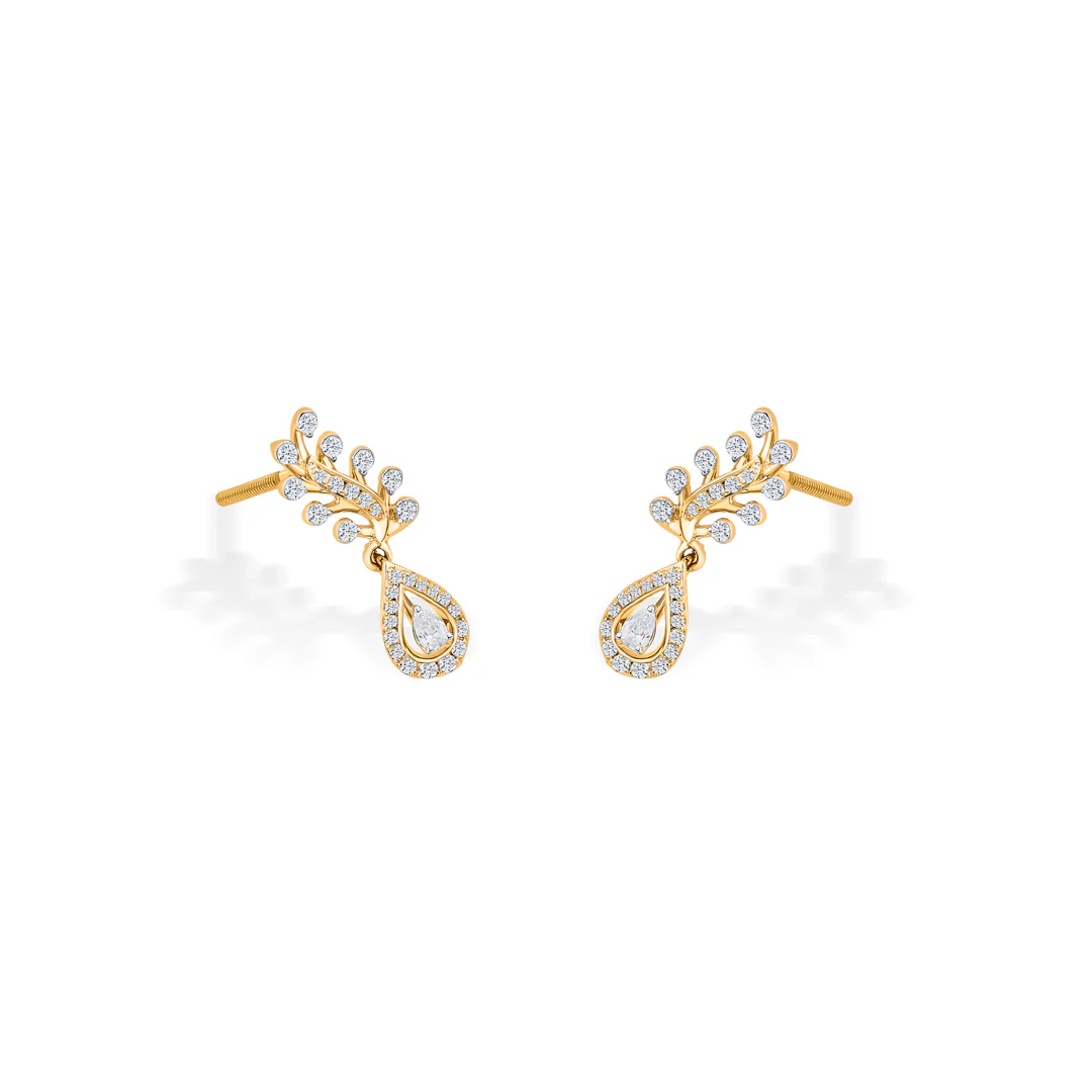 Ornate Droplet Yellow Gold Dangler Earring for Women - Image 3