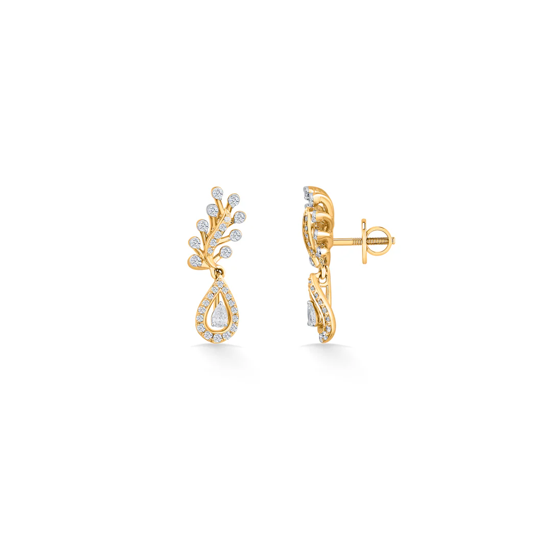 Ornate Droplet Yellow Gold Dangler Earring for Women - Image 4