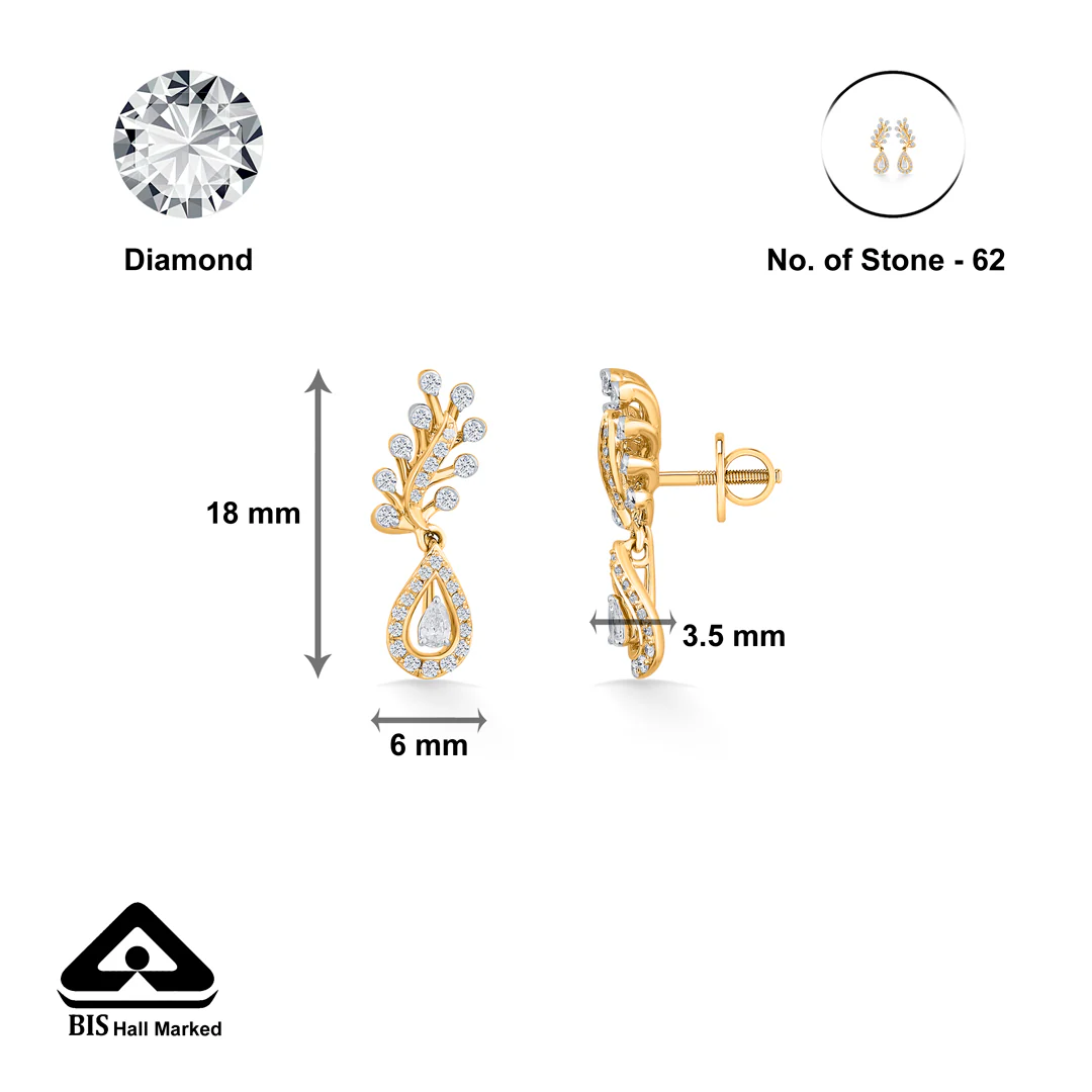Ornate Droplet Yellow Gold Dangler Earring for Women - Image 5