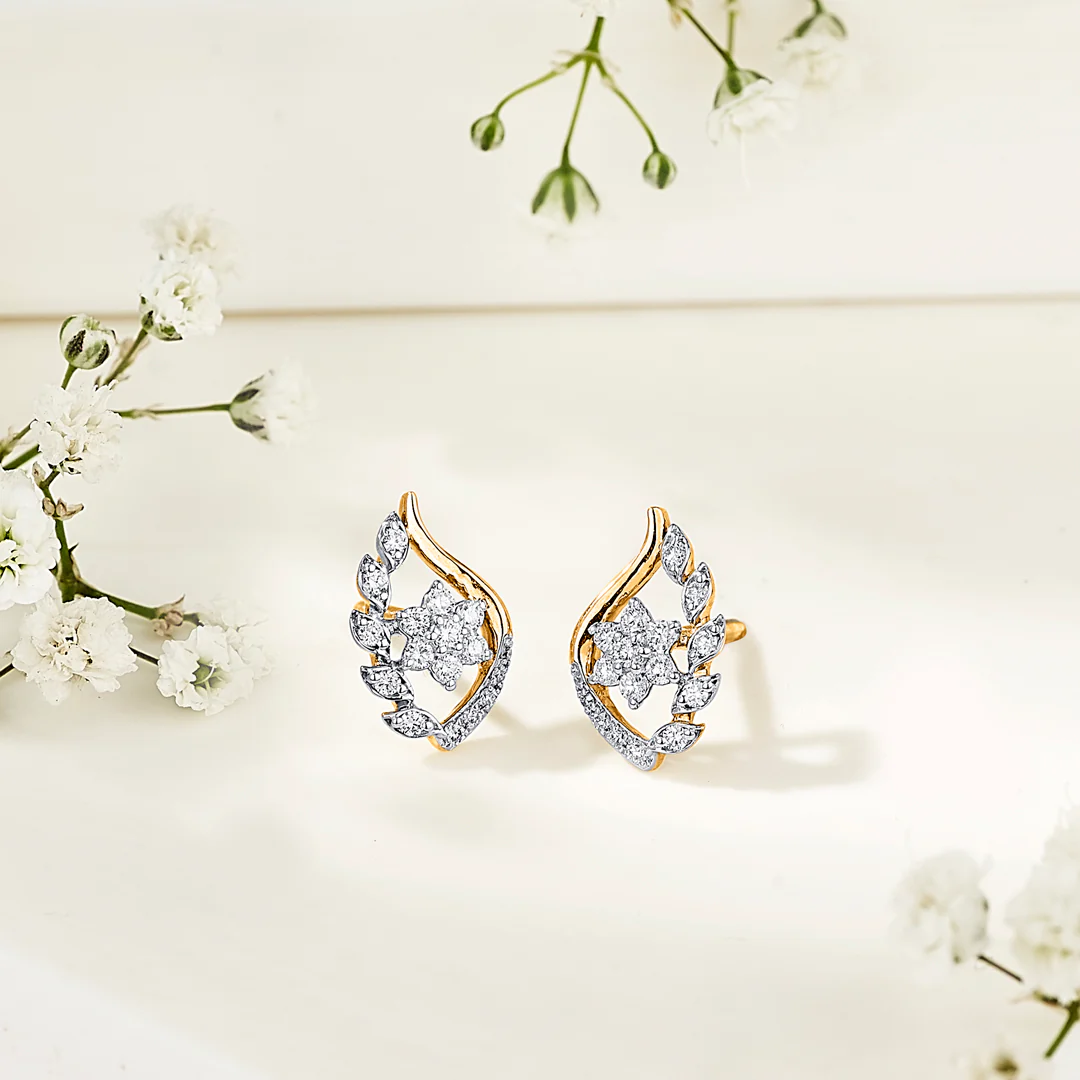 Ornate Flora Yellow Gold Stud Earring for Women