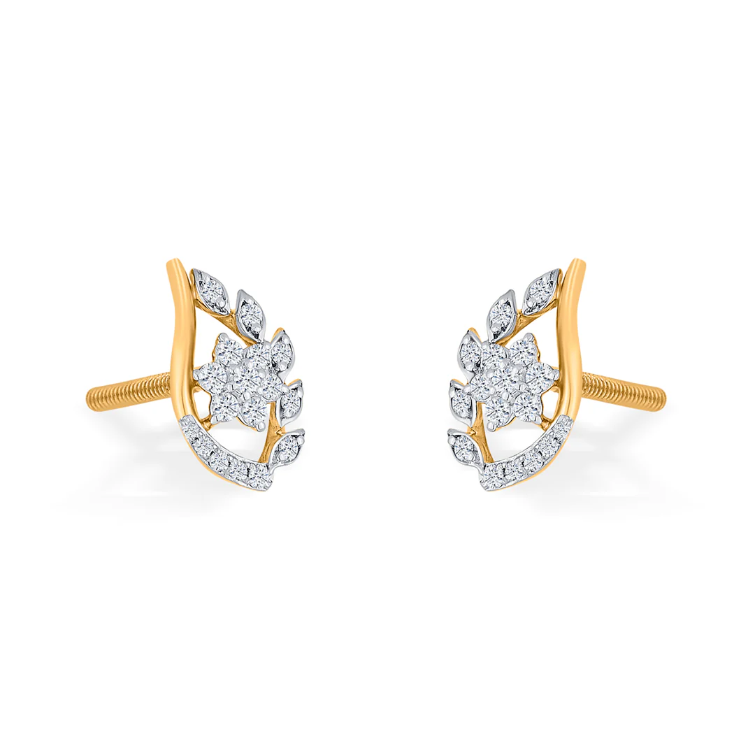 Ornate Flora Yellow Gold Stud Earring for Women - Image 3