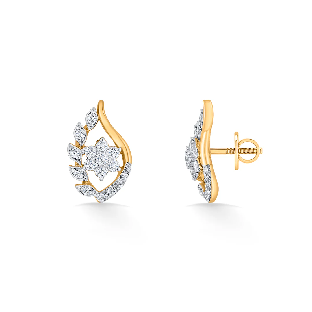Ornate Flora Yellow Gold Stud Earring for Women - Image 4