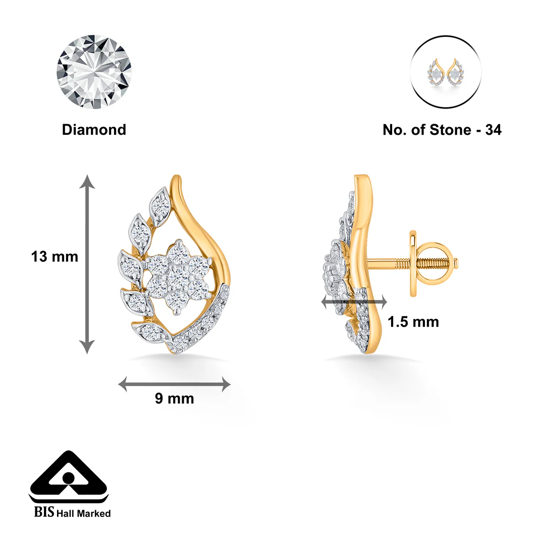 Ornate Flora Yellow Gold Stud Earring for Women - Image 5