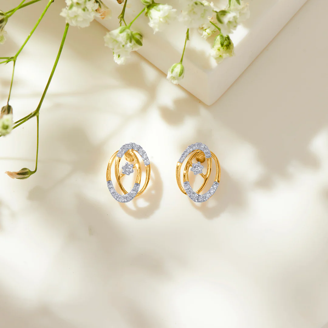 Ovulum Gold & Diamond Stud Earring For Women