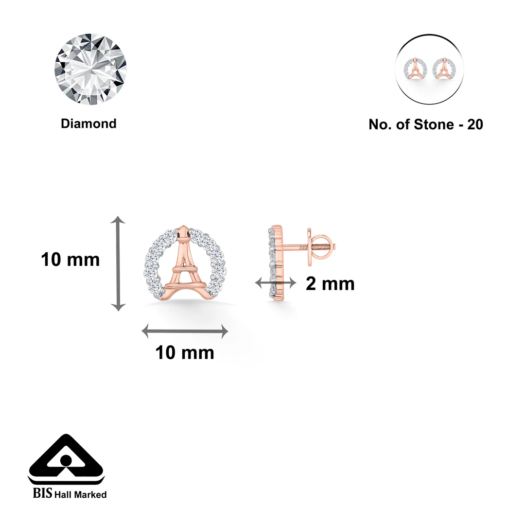 Paris Glow Rose Gold Stud Diamond Earring For Women - Image 5