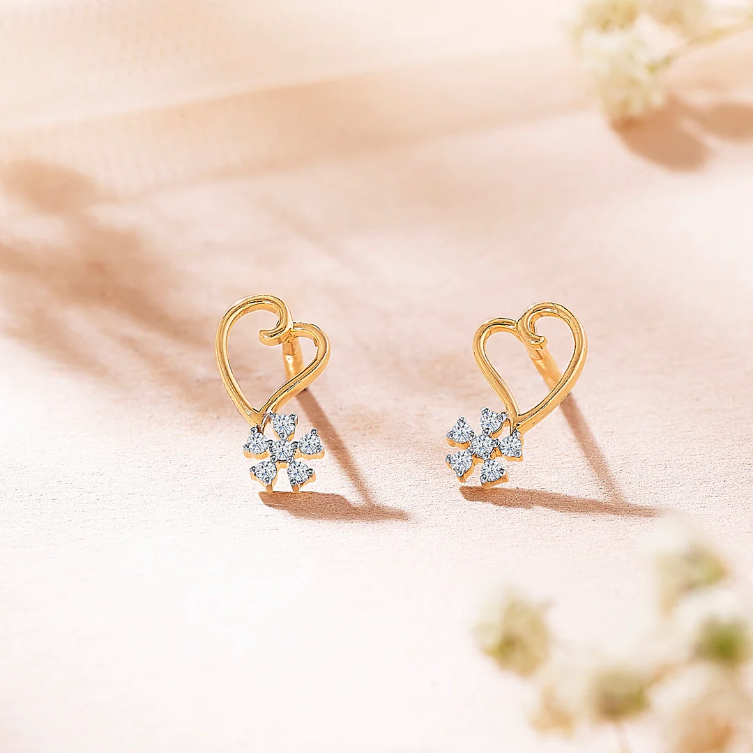 Passion's Yellow Gold & Diamond Stud Earring For Women